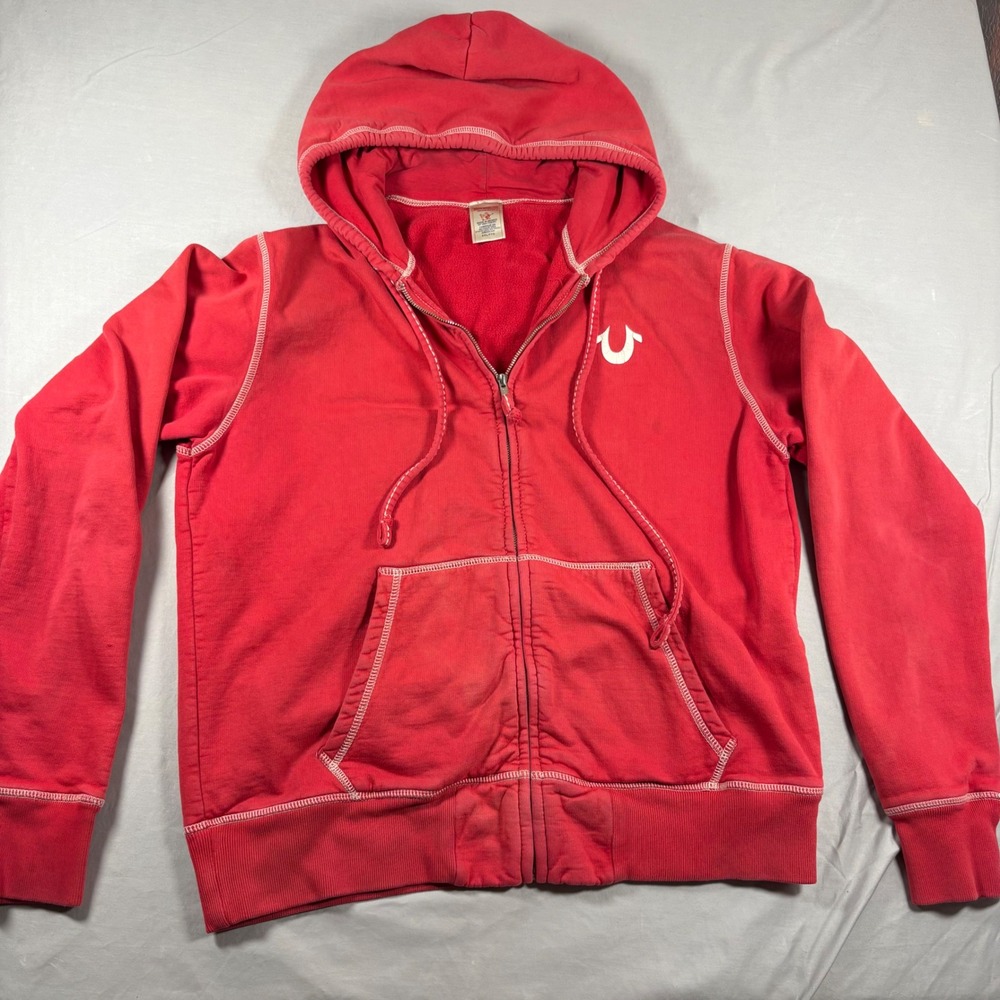 Vintage Y2K True Religion Hoodie Mens XXL Red Full Zip Buddha World Tour USA - Picture 1 of 9